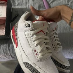 Jordan 3 Retro Hall Of Fame Fire Red Cements Size 10.5