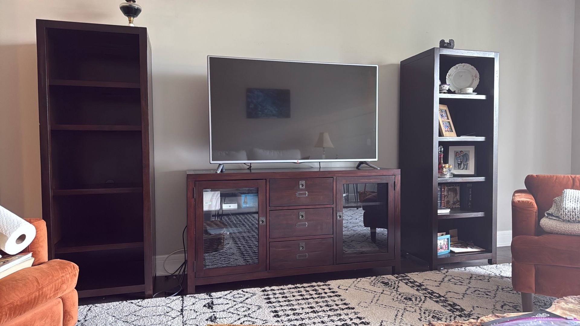 Pottery Barn Media Cabinet With Shelves.