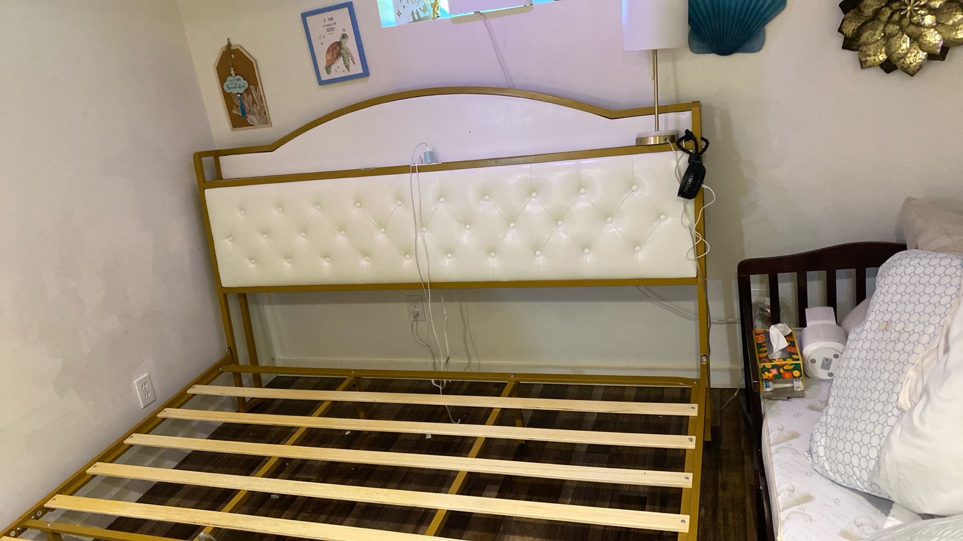 White and gold king size bedframe