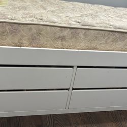  Bed frame w/storage+slatted bedbase, white, Twin