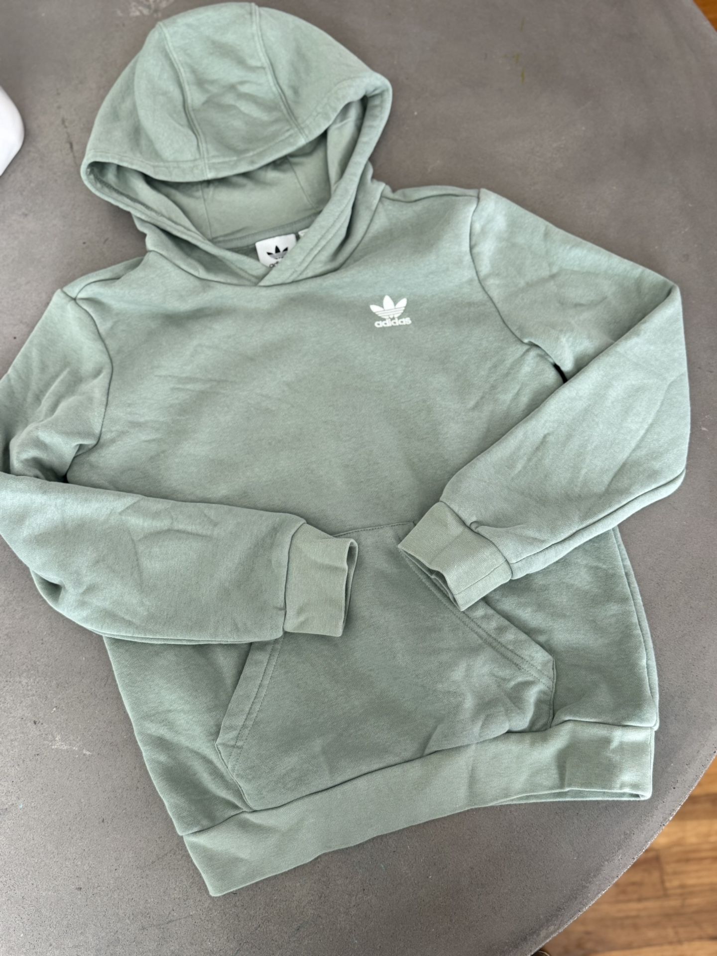 Kids Adidas Unisex Sage Green Pull Over Hoodie Size S 9-10