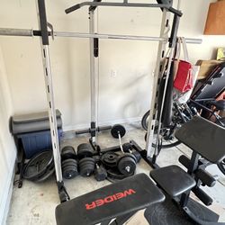 Weider Pro 355 Smith Machine Gym Set With Weights And Bench