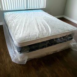 NEW Queen-Size PILLOW TOP MATTRESS and BOX SPRING. Bed frame not included 👍