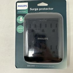 Philips 6-Outlet Surge Protector Tap, 900J, Black