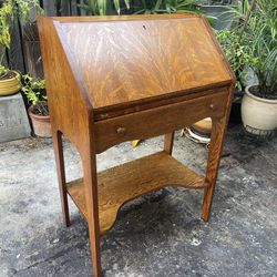 Vintage Antique Art Quartersawn Solid Oak Secretary