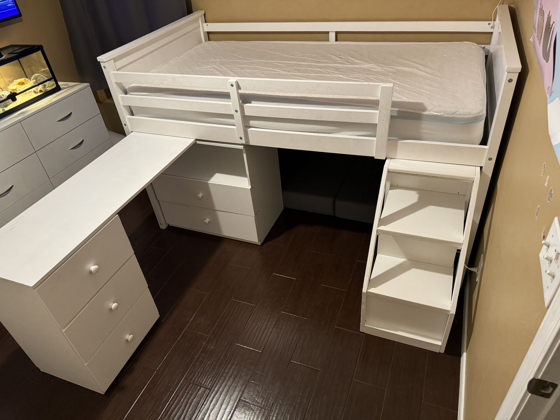 Kids Loft Bed With Storage and Desk