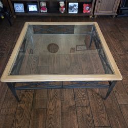 Coffee Wood Table with Glass Top
