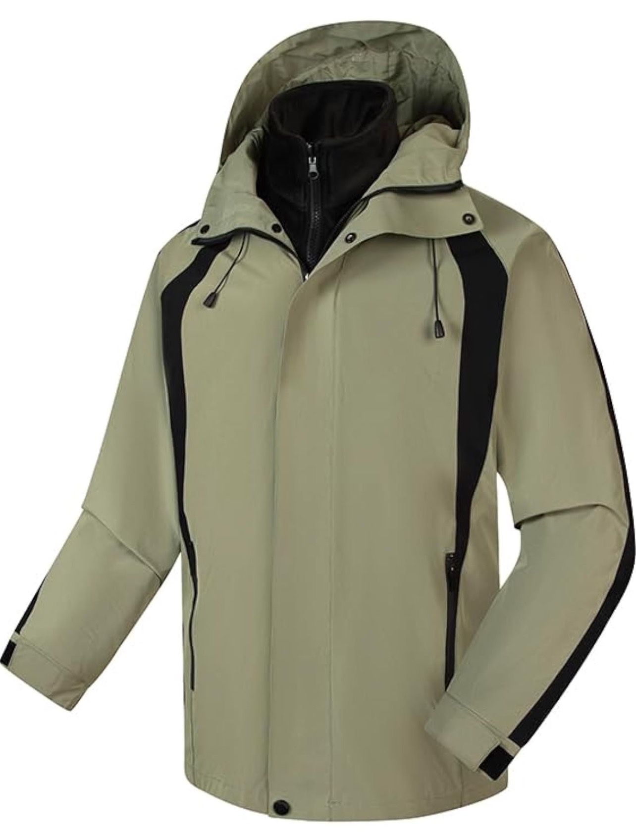 Green XL size Men's 3-in-1 Ski Jacket Windproof Coat Wool Lining Thermal Insulation Mountaineering Suit