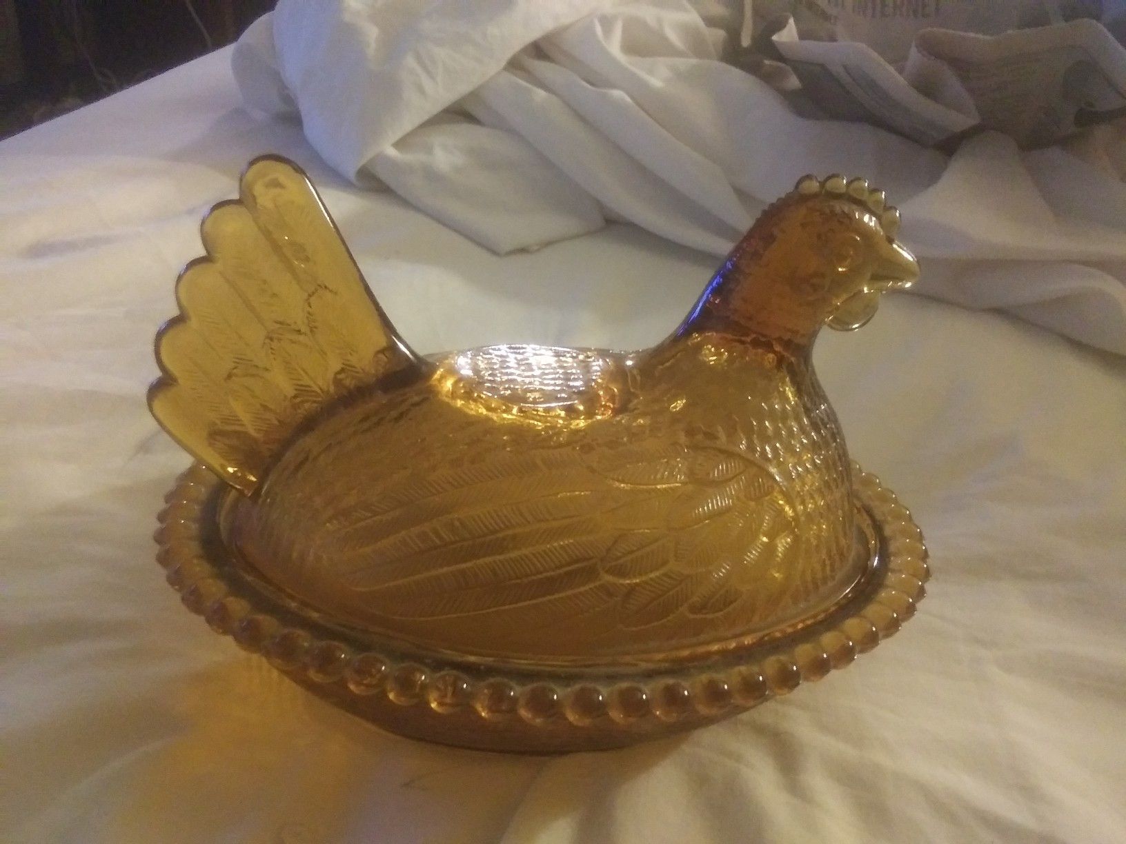 Antique glass chicken $20