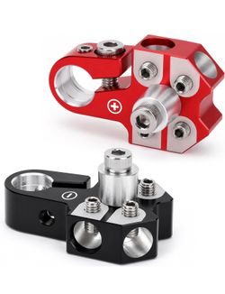 4-Way Lead Acid Battery Terminal Connectors, AGM Post Terminal Ends, Battery Terminal Clamps 8AWG up to 4/0(XL) AWG Gauge, Positive & Negative for SAE