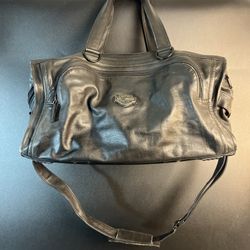 Vtg Harley Davidson XL Heavy Black Leather Duffel Carry On Gym Bag