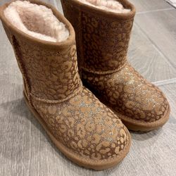 Girls Uggs Boots Chestnut Leopard Glitter Size 11