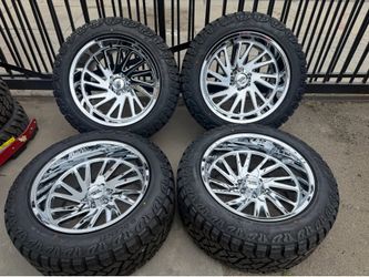 22x12 CHROME OFFROAD WHEELS + 35” RT TIRES CHEVY GMC TOYOTA RAM FORD