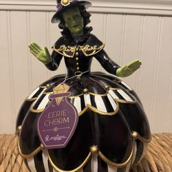 Halloween Old Witch Mackenzie Childs S tyle Black White Pumpkin Striped 16”