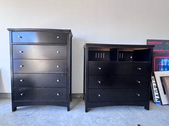 6-Piece Black Bedroom Set – Queen Bed, Box Spring, Tall Chest, Media Dresser & 2 Nightstands