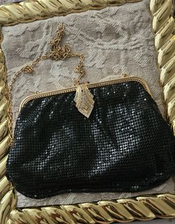 Whiting & Davis black enameled metal mesh evening bag