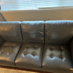 Dark Grey Leather Couch 