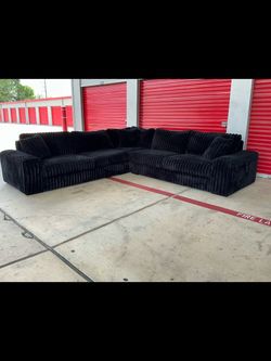 Black Ribbed Velvet L-Shaped Sectional Sofa