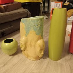 3 Light Green Vasses Vintage