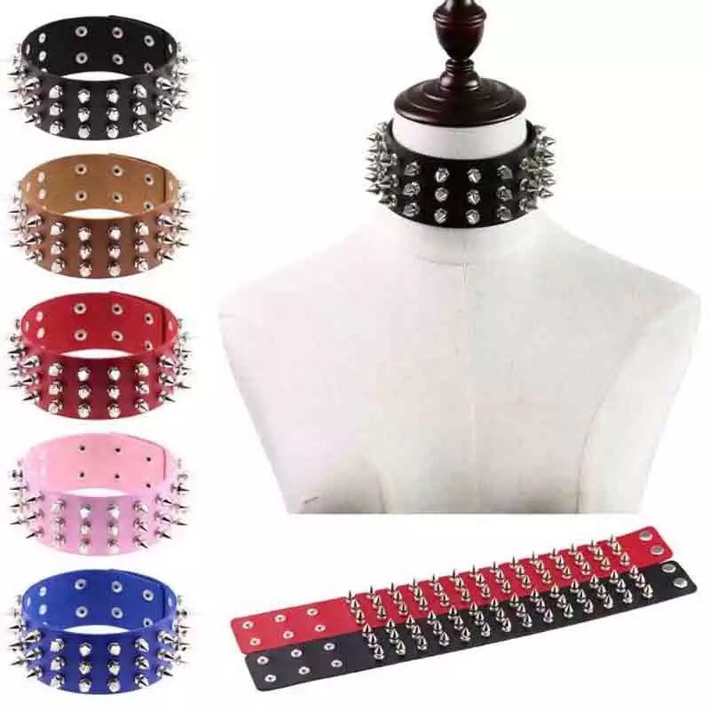 Punk Spike Length Leather Rivet Studs Choker Collares Necklace EMO Rock Gothic Chocker Anime Necklaces
