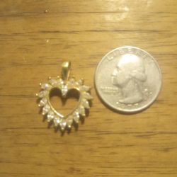 STERLING SILVER HEART PENDANT W RHINESTONES GOLD COATED