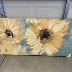 Sunflowers on Blue (Horizontal) by Lanie Loreth Print on Canvas (60x30)