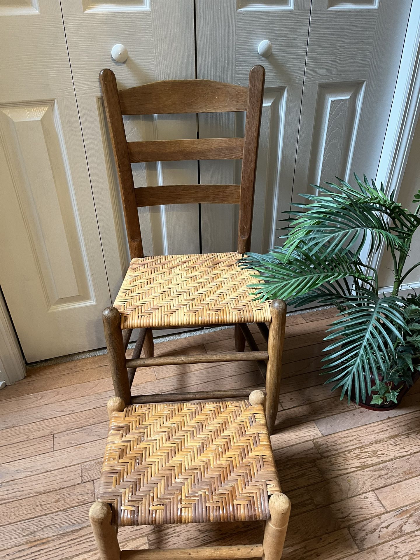 Cane Bottom Chair And Matching Stool