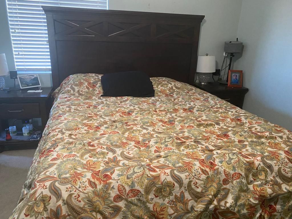 Cal King Wooden Bed Frame With Headboard And Footboard Only (no nightstands)With Storage Shelves