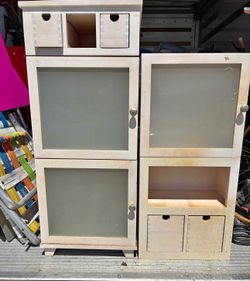 Modular Wood Storage Cabinet with Frosted Glass Doors
