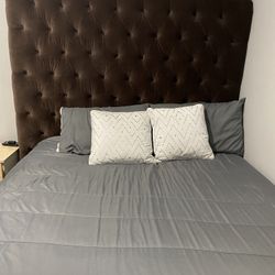 Brown Queen Upholstered Bed Frame 