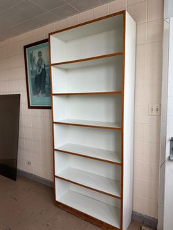Tall White Bookcase with Wood Trim