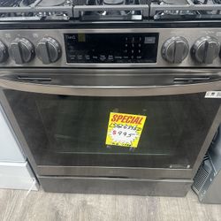 LG Gas Stove, Slide In, Black Stainless Steel 