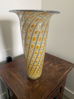 Signed Tom Philabaum 2004 Studio Art Glass Reptilian Trumpet Vase - 13.5"