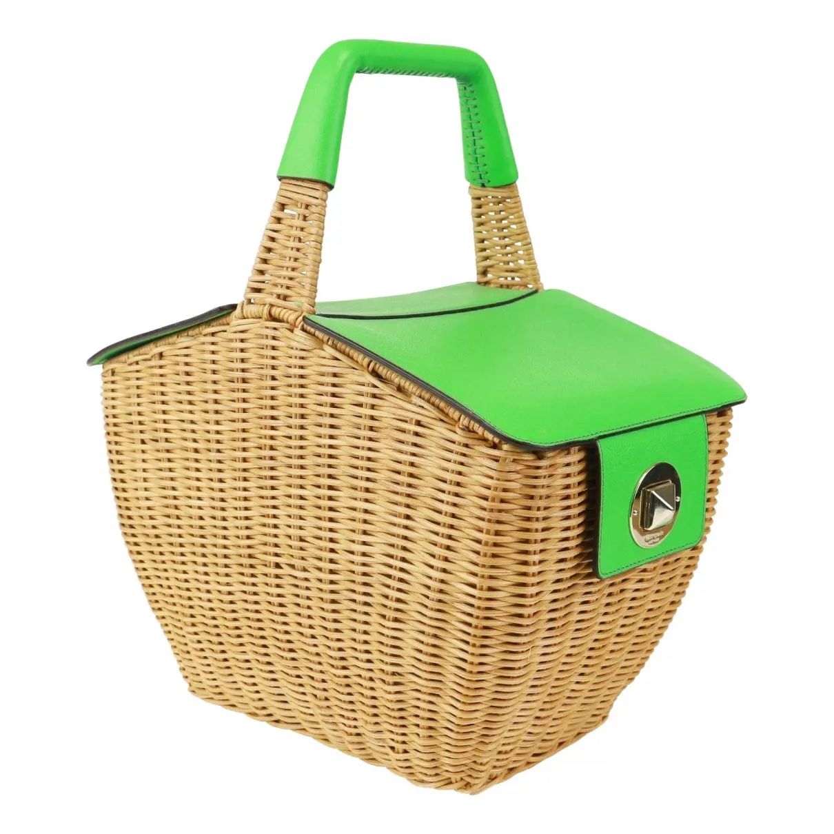 Kate Spade New York Linden Wicker Picnic 3D Wicker Basket Bag in Green Leather