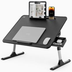 Lap Desk for Bed, X-Large Foldable Laptop Table with Book Stand, Wrist Rest, Extra Leg Room for Sofa Couch Floor (Black)