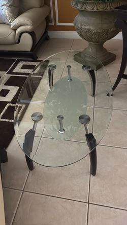 Oval Glass Coffee Table with Lower Shelf