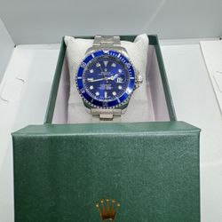 Brand New Blue Face / Blue Bezel / Silver Band Designer Watch With Box! 