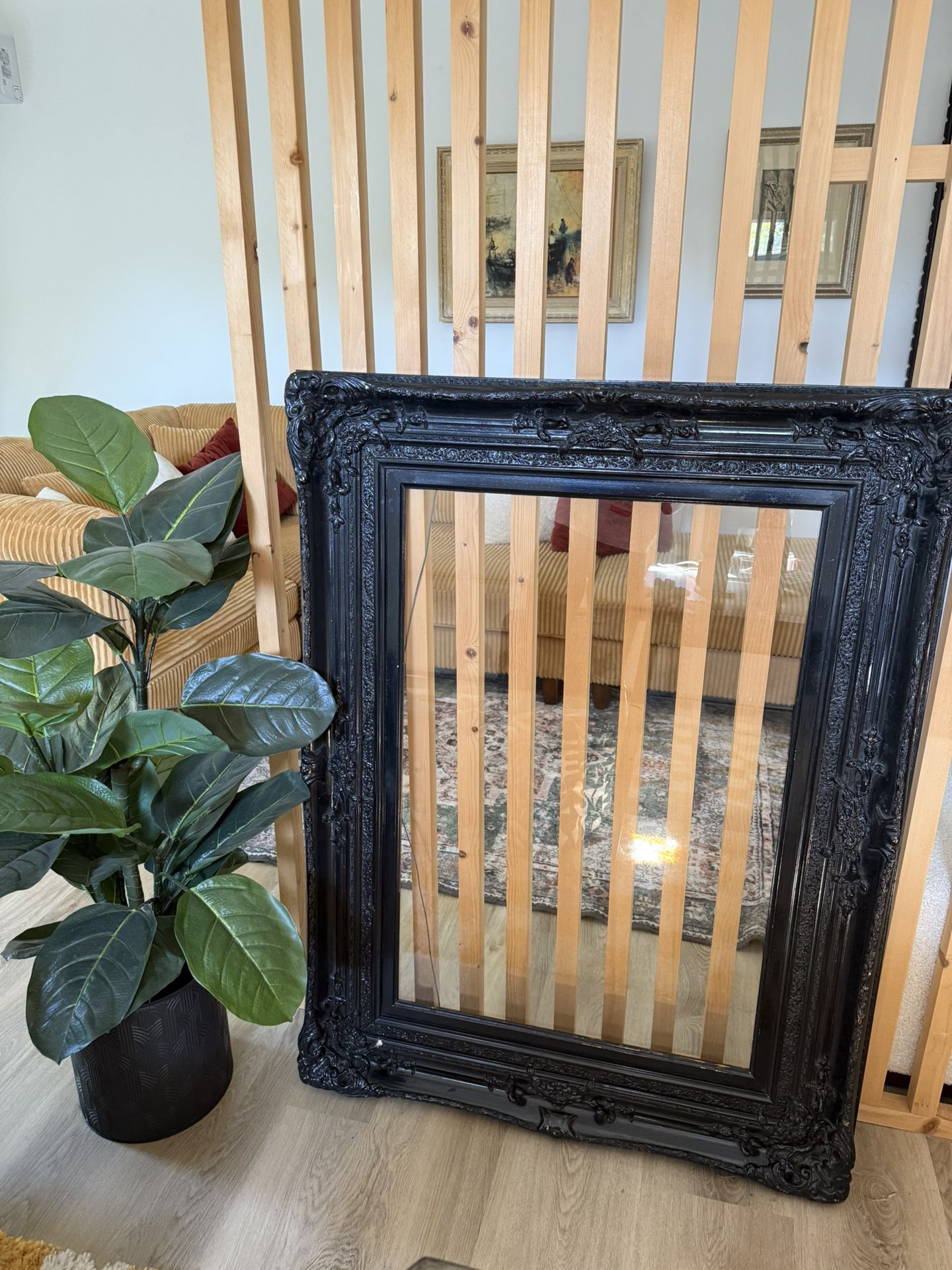 Oversized Ornate Vintage Frame – Black Lacquer – 48” × 36”