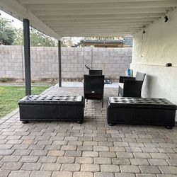 2 Leather Ottoman Tufted