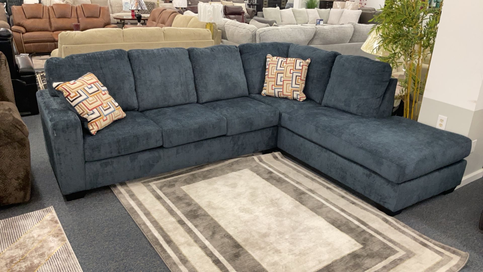 Blue Material Small Sectional (Also Comes In Beige) Now $999 Was $1200