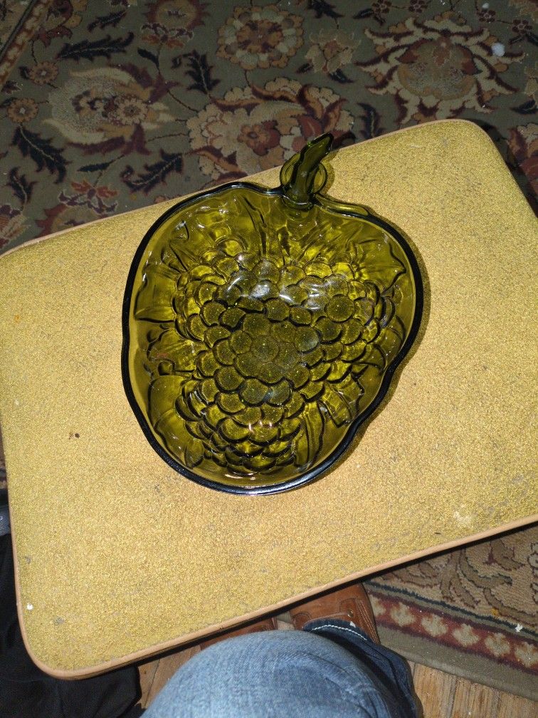 Vintage Green Grape Glass Bowl