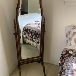 Standing Mirror - Antique, Beveled Glass, Real Wood