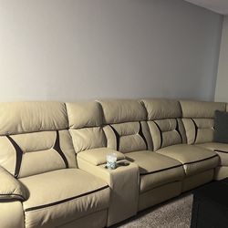 Large L Shaped beige Recliner