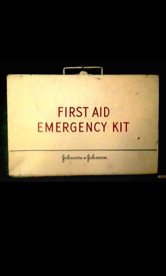 vintage johnson & johnson first aid metal emergency kit 1953