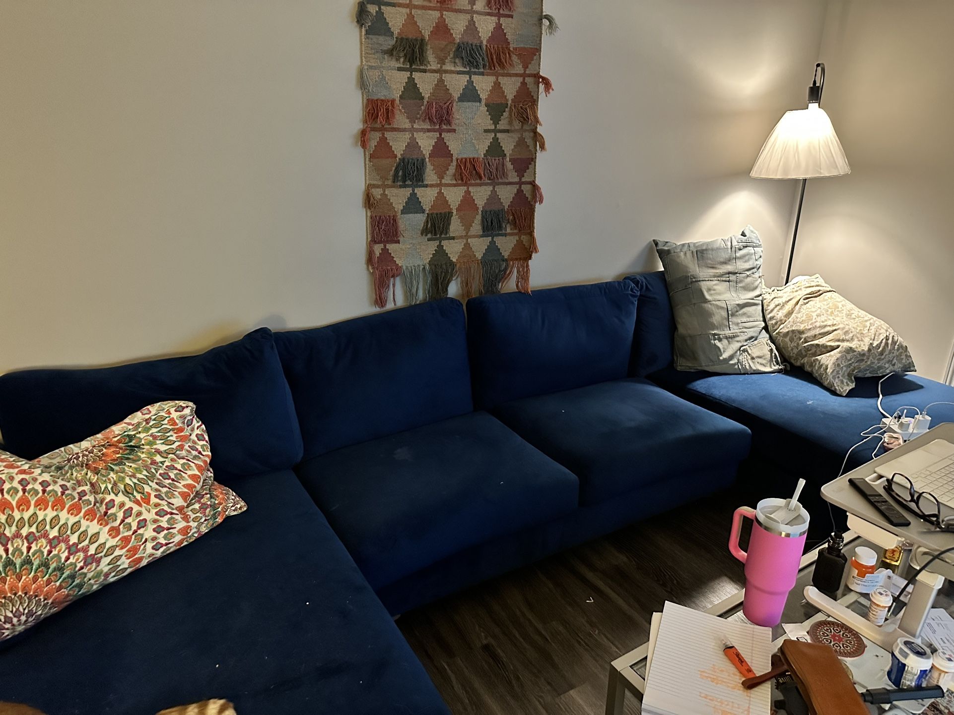 Used Like New Blue Velvet Couch