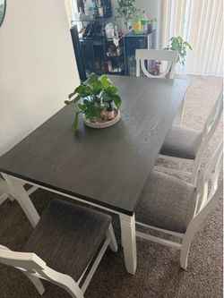 Grey Table with 4 Chairs and 1 Bench