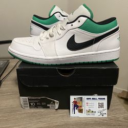 Size 10 - NEW Air Jordan 1 Low White Lucky Green