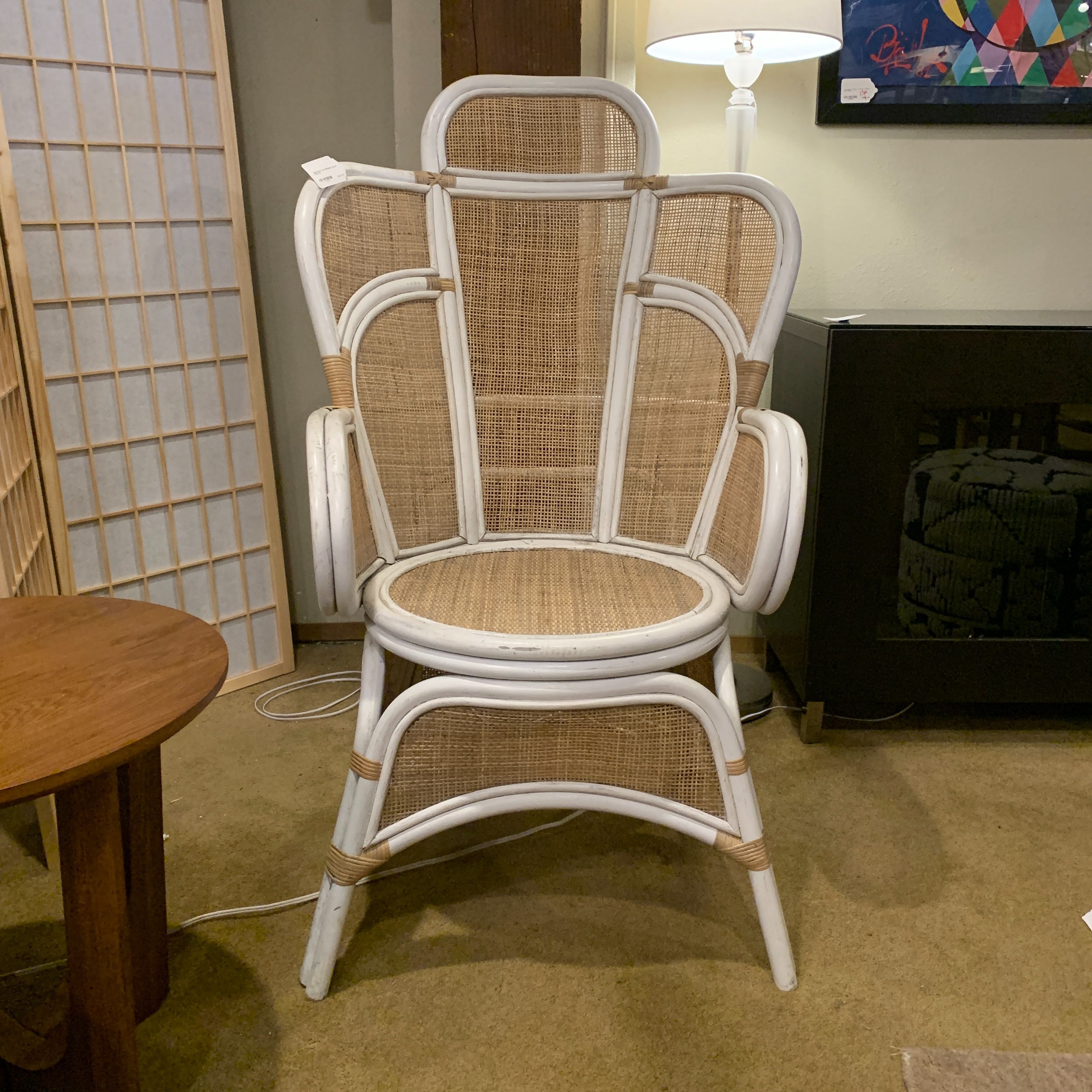 High Back Cane Bamboo Accent Chair