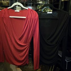 You Get 2..WT #1081 Womens Medium Doublju Long Sleeve  Wrap Tops