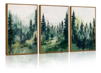 New!✨ 3 piece oak wood framed canvas was art set *see comments